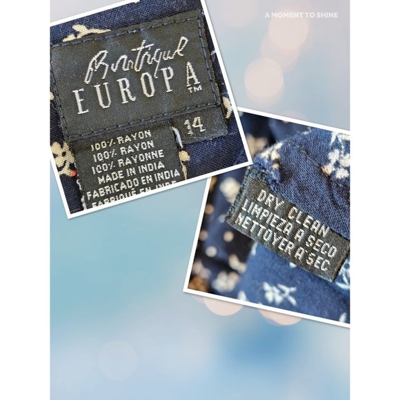 VTG 90s Size‎ M Navy Floral Shirt Dress Long Maxi Sleeveless Rayon Laceup Back - Picture 10 of 11